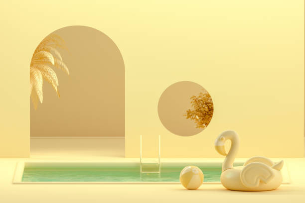 istock Swimming Pool, Indoor, Summer Concept, Yellow Background 1218060184