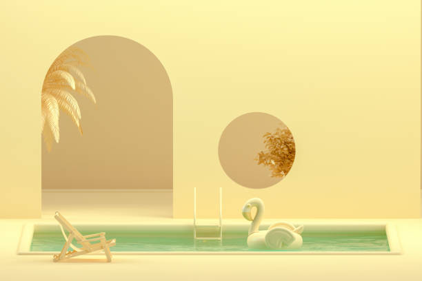 istock Swimming Pool, Indoor, Summer Concept, Yellow Background 1218060286