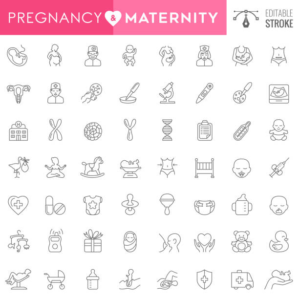 ilustrações, clipart, desenhos animados e ícones de conjunto de ícones da linha de gravidez e maternidade. curso editável. - cesarean