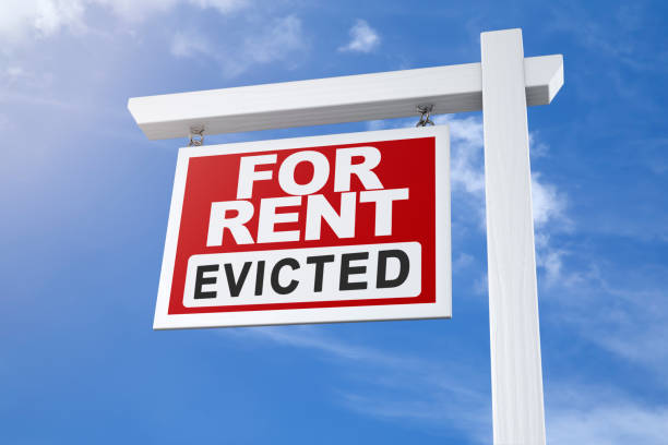 Apartment or House For Rent Sign After Eviction House or apartment for rent sign due to recent tenant eviction. information sign photos stock pictures, royalty-free photos & images