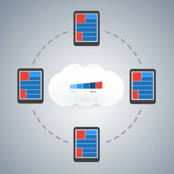 Cloud Computing Technology Design Concept Overloaded Digital Network Connections, Near Exhausting Servers - Digital Internet Services at Full Capacity outage stock illustrations