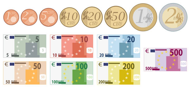 ilustrações de stock, clip art, desenhos animados e ícones de european union currency full set - european union euro note european union currency paper currency currency