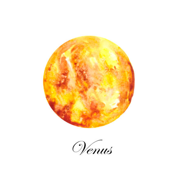 Watercolor illustration of the planet Venus on a white background. Colorful drawing for space illustrations on the theme of astronomy. Watercolor illustration of the planet Venus on a white background. Colorful drawing for space illustrations on the theme of astronomy. venus planet stock illustrations