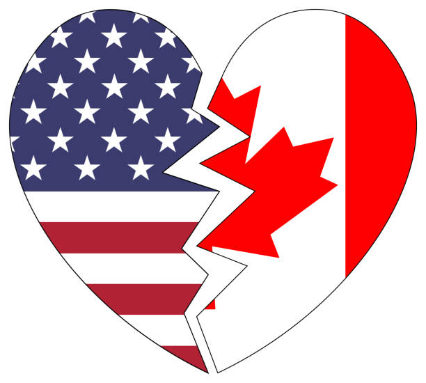 gebrochenes herz mit usa und kanada flaggen - canada american flag canadian culture usa stock-grafiken, -clipart, -cartoons und -symbole