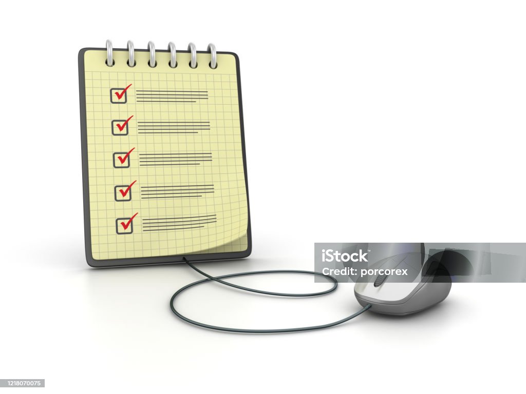 Checklist Notepad Software For Pc Check List Note Pad With Computer Mouse On Chalkboard 3d Rendering ...