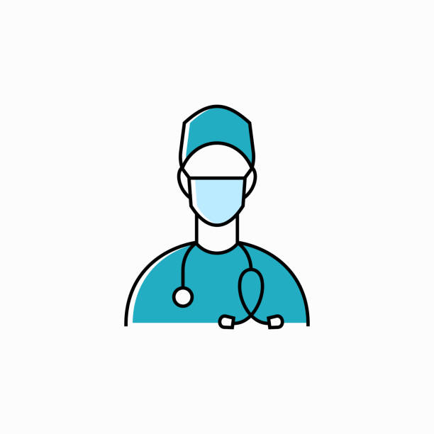 doctor line vektor-symbol - chirurg stock-grafiken, -clipart, -cartoons und -symbole