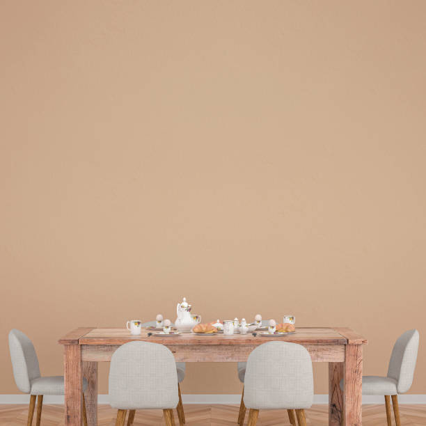 istock Dining room with table and decoration stock photo plaster wall 1218072036