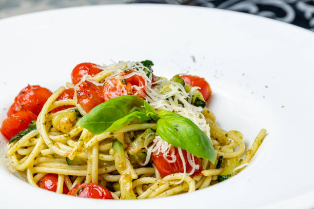 istock Spaghetti with vegetables with pesto sauce 1218073166