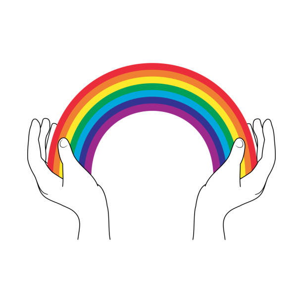 ilustrações de stock, clip art, desenhos animados e ícones de hands hold a rainbow for hope and wish. everything will be fine written in italian. italian slogan andra tutto bene. motivational phrase in italian used during quarantine in fighting with covid-19 - hope
