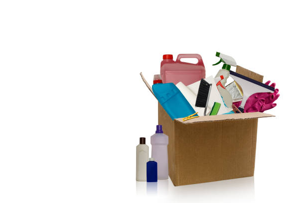 istock cleaning products in cardboard box on white background 1218077482