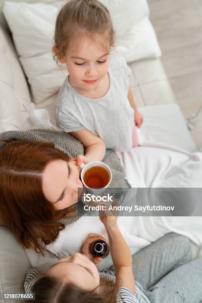 Kid Treat Patient Mother Give Medication Top View Stock Photo