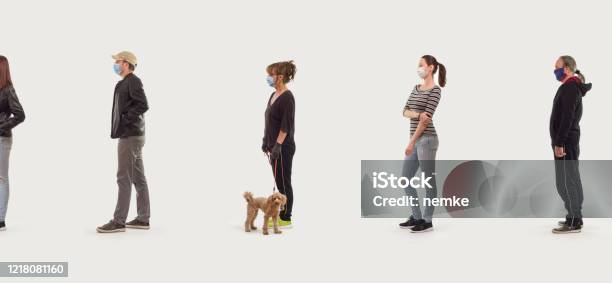 Group Of People In Queue Social Distancing Concept Stock Photo - Download Image Now