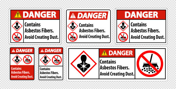 etykieta danger zawiera włókna azbestowe, unikaj tworzenia kurzu - friable stock illustrations