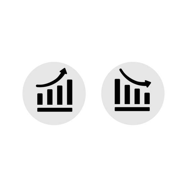 ilustrações de stock, clip art, desenhos animados e ícones de growth graph, business decline graph or diagram with arrow up, down icon design black symbol isolated on white background. vector eps 10. - graph moving down recession line graph