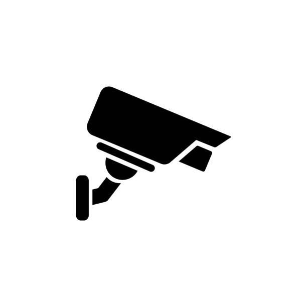 Surveillance camera or security camera icon logo design black symbol isolated on white background. Vector EPS 10. Surveillance camera or security camera icon logo design black symbol isolated on white background. Vector EPS 10 time recording system stock illustrations