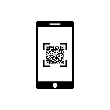QR code, scanner with smartphone icon for web or appstore design black symbol isolated on white background. Vector EPS 10.