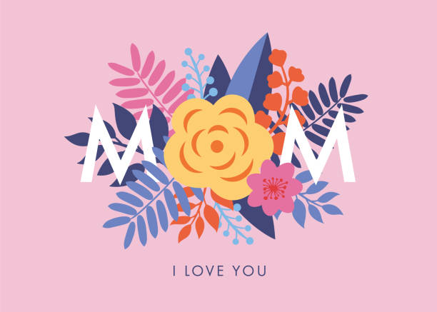 Mother's day lettering design with beautiful blossom flower. Stock illustration
