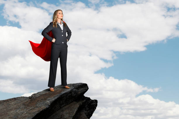 istock Female Hero Standing On Promontory 1218091651