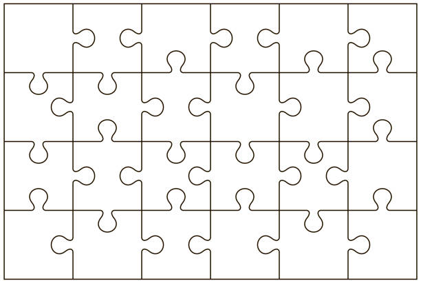 ilustrações, clipart, desenhos animados e ícones de ilustração vetorial de peças de quebra-cabeça isolada sinuosa em fundo branco - blank puzzle