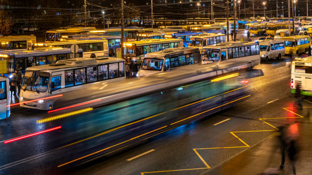 istock Bus traffic at the city bus terminal 1218095001