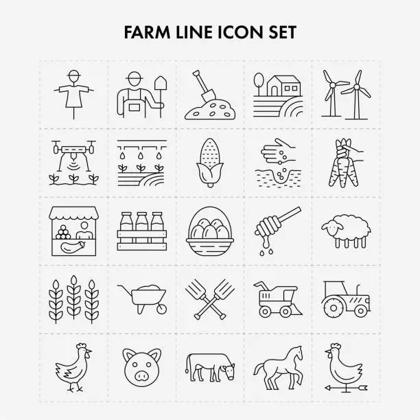 Vector illustration of Farming line icon set