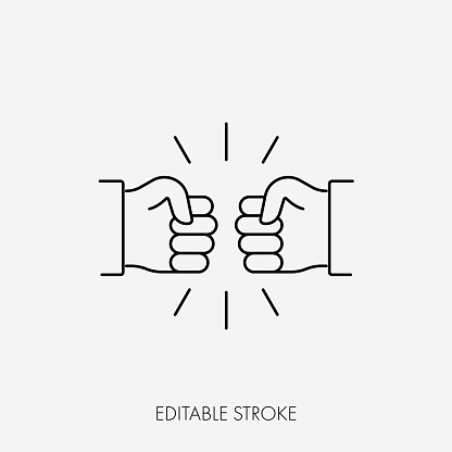 Fist bumping. Cute simple cartoon design. Editable Stroke