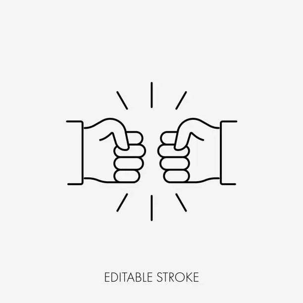 Vector illustration of Fist bumping. Cute simple cartoon design. Editable Stroke