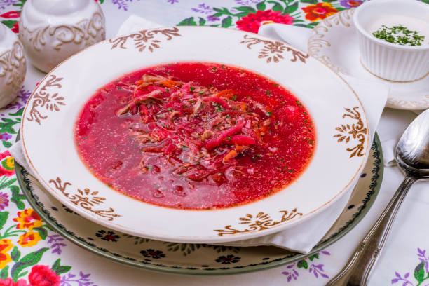 istock Borscht with sour cream 1218104032