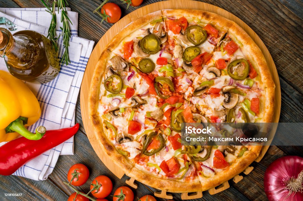 Mexican pizza with meat and jalapeno Pizza Stock Photo