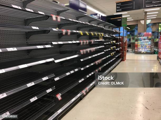 Empty Supermarket Shelving Stock Photo - Download Image Now - Empty, Shelf, No People