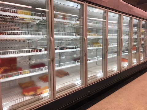 Empty supermarket shelving during the COVID19 crisis in Australia - concept: hoarding