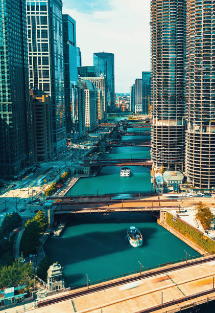 istock Chicago River with boats and traffic 1218110833