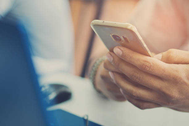 istock close up hand typing smartphone with copy space for text, shopping online, sending email, use smartphone, mobile phone, telephone 1218112832