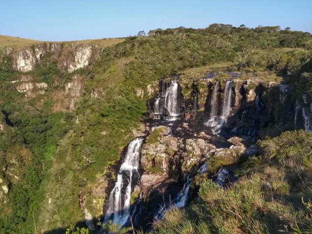 Waterfall - Fortaleza Canyon - Serra Trims National Park - Cambará do Sul Canyons stock photo