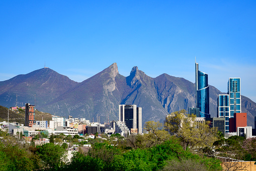Monterrey, Mexico. March 6, 2020.  Panoramic view of symbol of Monterrey city mountain \