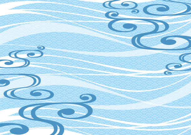 Background illustration, Japanese traditional pattern Wave background illustration, Japanese traditional pattern, vector illustration. light blue vintage wallpaper pattern stock illustrations