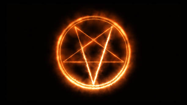 star pentagram occult sign. star pentagram medieval occult sign. mystic symbol of the Rituals and Black Magic in the style of burning with 
red heat and smoke. good luck charm photos stock pictures, royalty-free photos & images