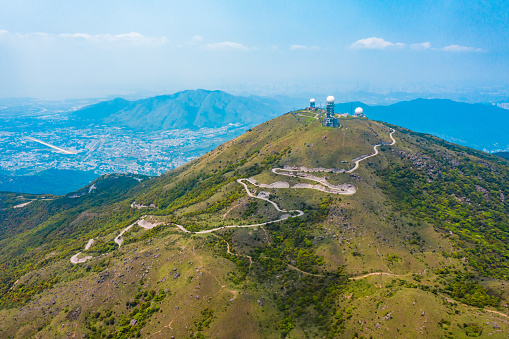 Drone view of Observatory station in Tai Mo Shan, Highest peak in Hong Kong