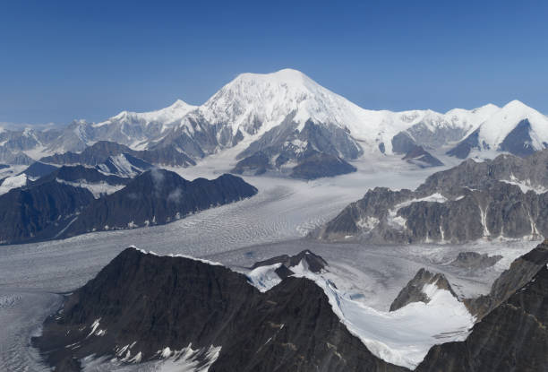 Aerial shot of the Lowell glacier in the St. Elias mountains of Kluane National Park, Yukon Territory, Canada
