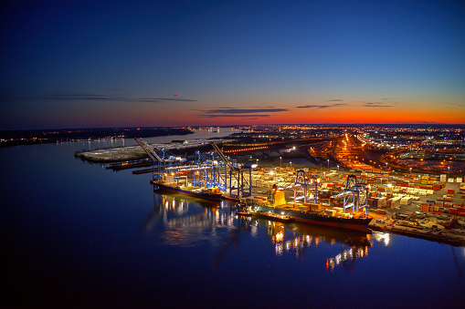 Aerial View of Port of Philadelphia at Night
