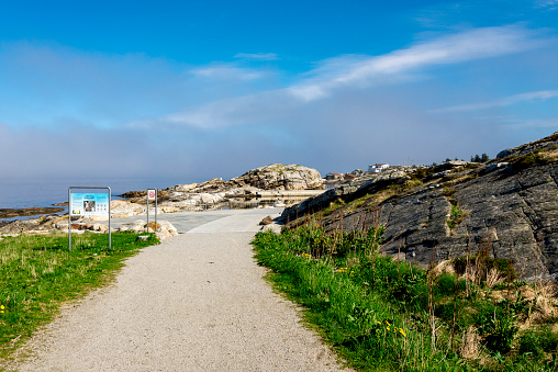 Pedestrian path access to Sjobadet Myklebust public natural swimming sea pool, Tananger, Norway, May 2018