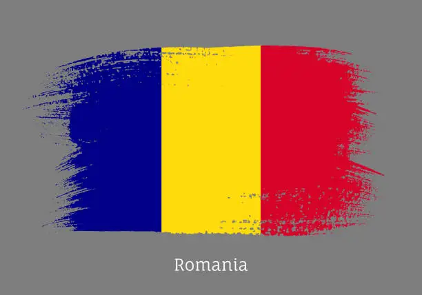 Vector illustration of Romania official flag in shape of brush stroke