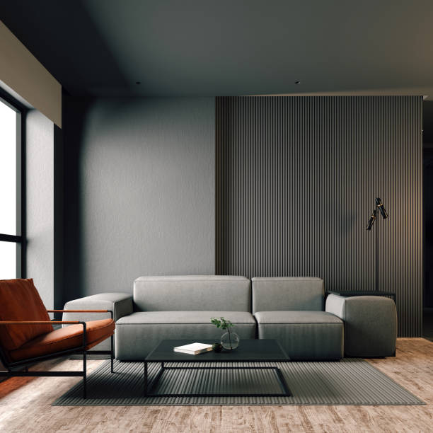 istock 3d render of beautiful interior with dark  gray walls 1218140014