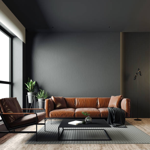 istock 3d render of beautiful interior with dark  gray walls 1218140029