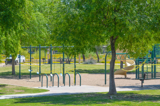istock Play grounds closed due to Coronavirus, Covid-19. Social distancing ordered by the Governor of Arizona, Glendale, Maricopa County, Arizona USA 1218142655