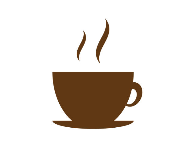 ホットコーヒーブラウンアイコンベクトルまたはイラストまたはロゴは白い背景に分離します。フラットスタイルアイコン - steam black coffee heat drink点のイラスト素材／クリップアート素材／マンガ�素材／アイコン素材