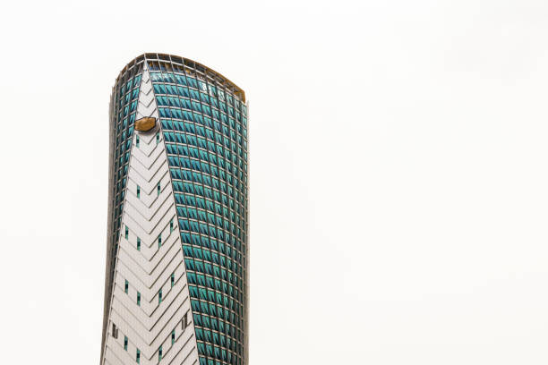 Beautiful impressive blue skyscraper in Kuala Lumpur, Malaysia. Architectural masterpiece.