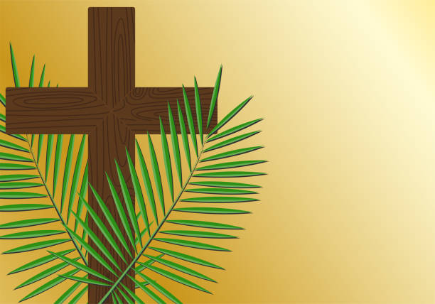 ilustrações de stock, clip art, desenhos animados e ícones de cross and palm branches. easter. illustration of the wind. the symbol of salvation. hope - cross cross shape christianity hope