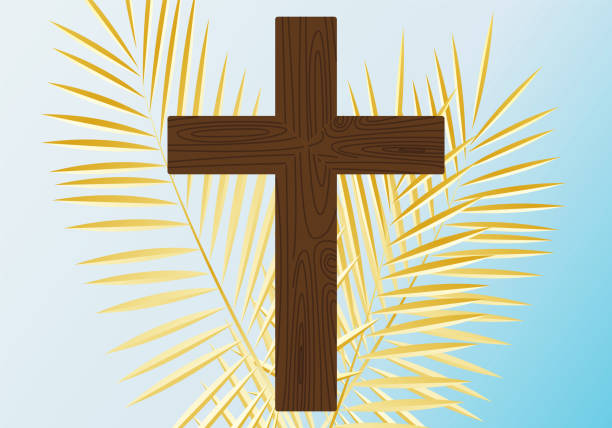 ilustrações de stock, clip art, desenhos animados e ícones de cross and palm branches. easter. illustration of the wind. the symbol of salvation. hope - cross cross shape christianity hope