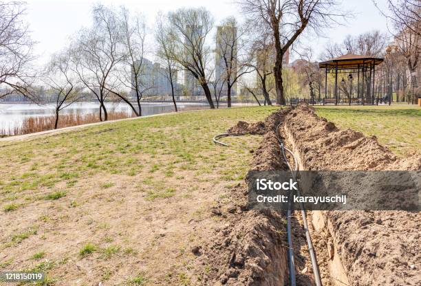 Installation Of Tubes For An Irrigation System Stock Photo - Download Image Now - Horizontal, Pipe - Tube, Archaeology